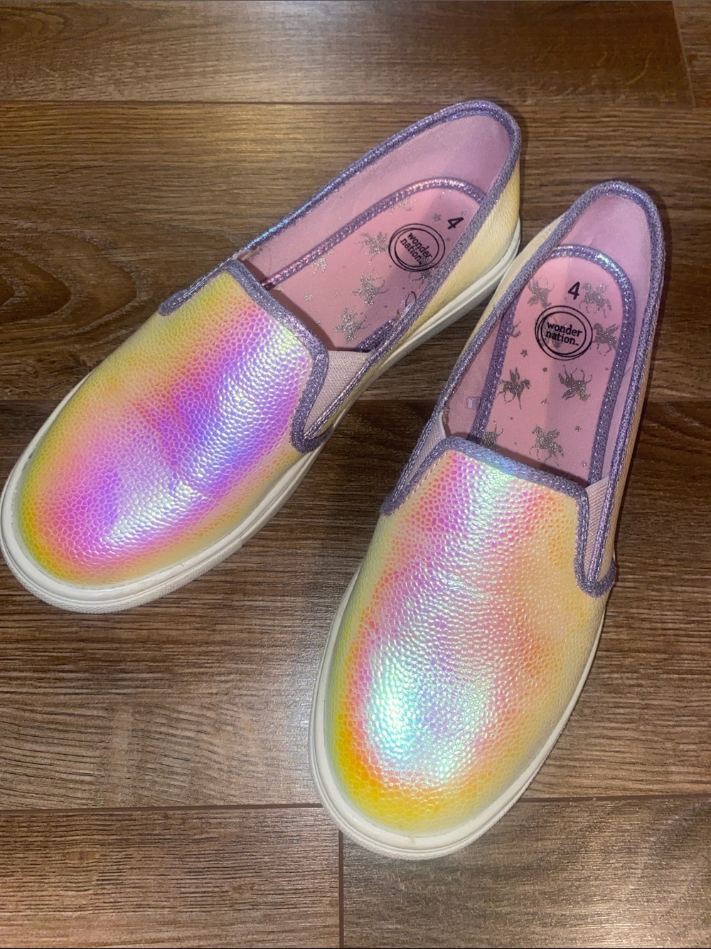 wonder nation Iridescent Rainbow Slip-On Sneakers - Pink Trim
